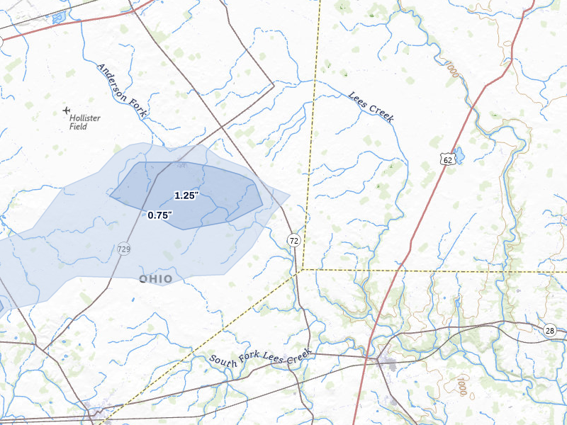NEXRAD radar-signature map of the hail storm over Leesburg, OH on Apr 1, 2026