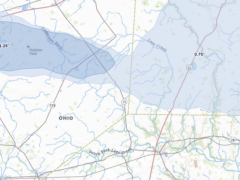 NEXRAD radar-signature map of the hail over Leesburg, OH
