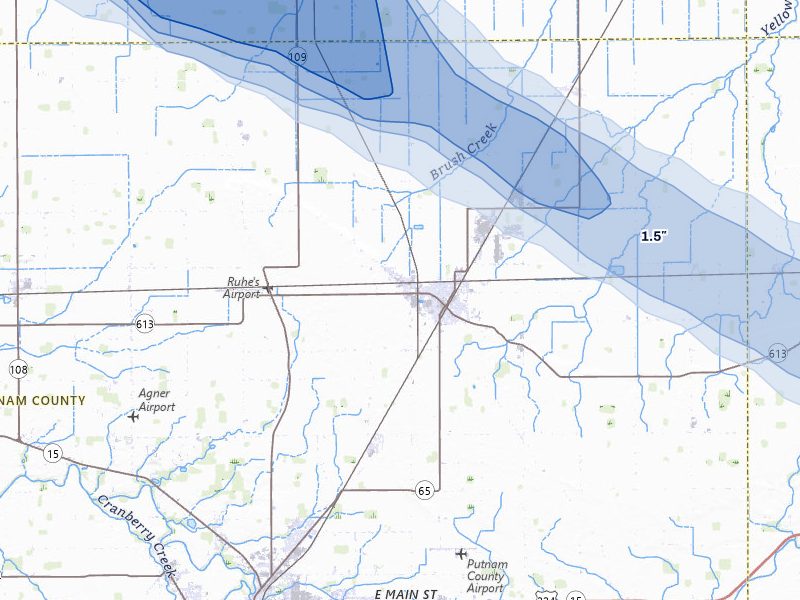NEXRAD radar-signature map of the hail over Leipsic, OH