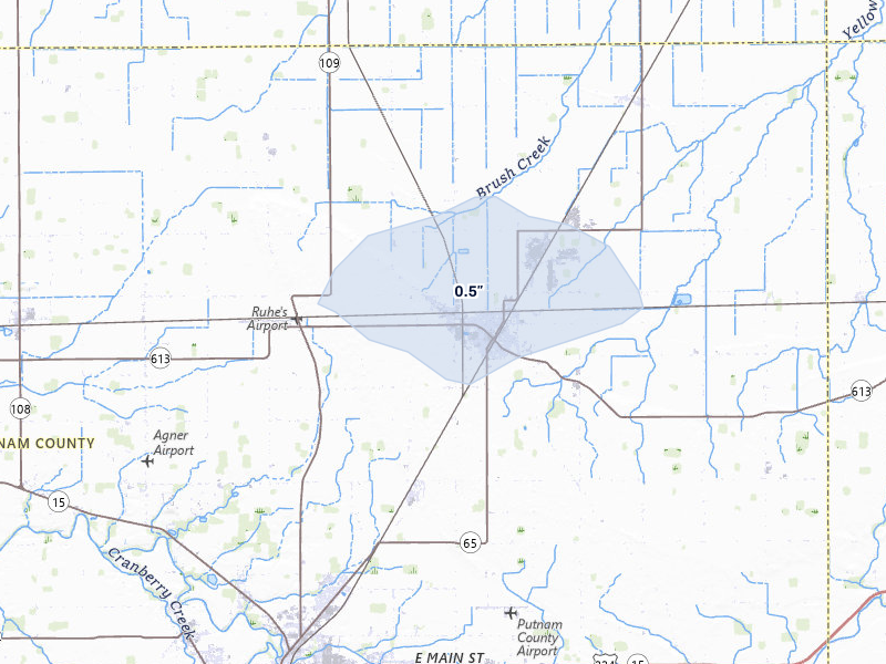 NEXRAD radar-signature map of the hail over Leipsic, OH