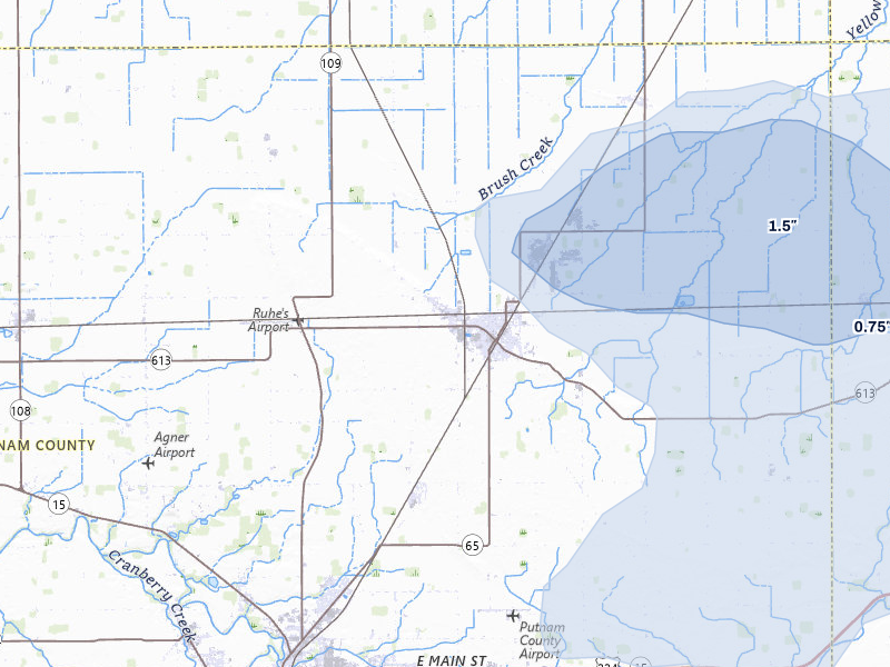 NEXRAD radar-signature map of the hail storm over Leipsic, OH on Jul 3, 2026