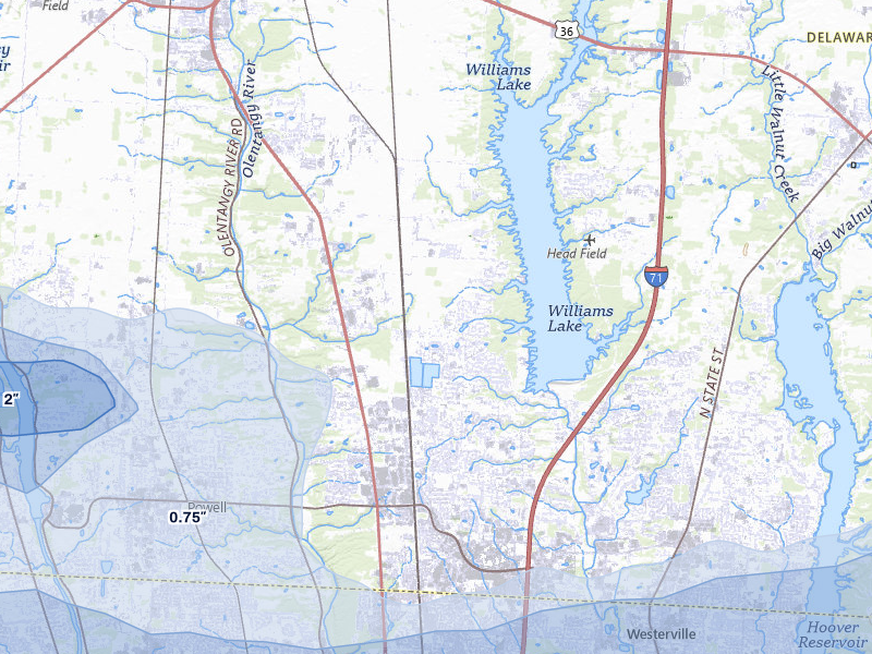 NEXRAD radar-signature map of the hail storm over Lewis Center, OH on Mar 22, 2026