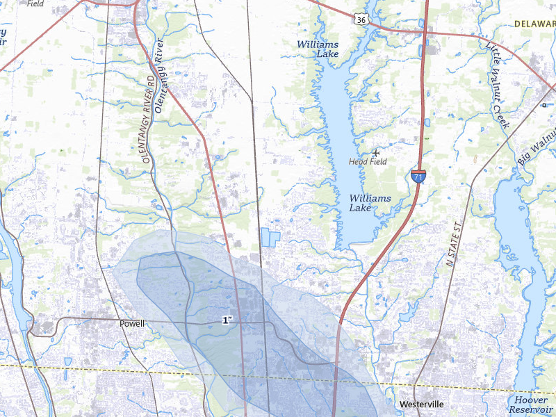 NEXRAD radar-signature map of the hail over Lewis Center, OH