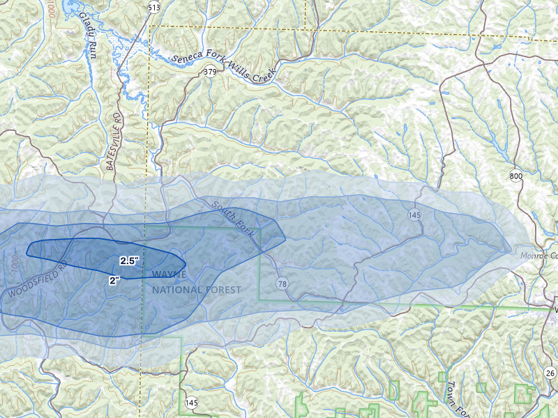 NEXRAD radar-signature map of the hail storm over Lewisville, OH on Apr 1, 2026