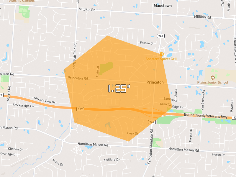 Hail map of Liberty Twp, OH on Jul 21, 2026, hail up to 1.25"