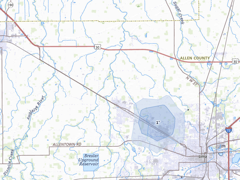 NEXRAD radar-signature map of the hail storm over Lima, OH on Mar 21, 2026