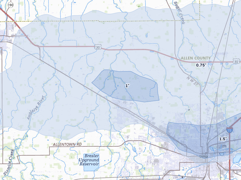 NEXRAD radar-signature map of the hail storm over Lima, OH on Mar 22, 2026