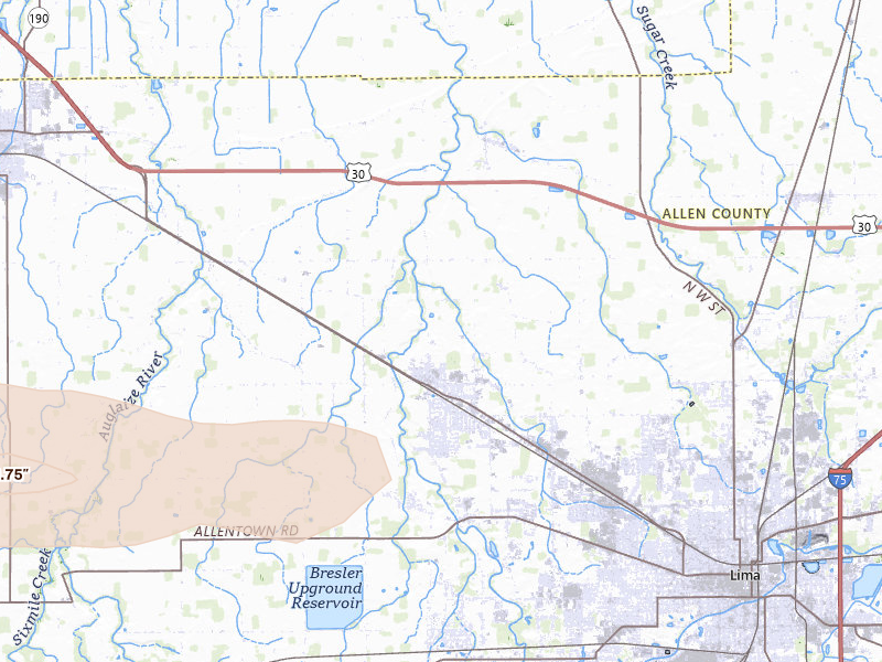 Radar-estimated hail-size map of the storm over Lima, OH on Apr 3, 2026