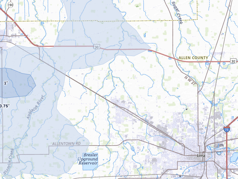 NEXRAD radar-signature map of the hail storm over Lima, OH on Jul 3, 2026