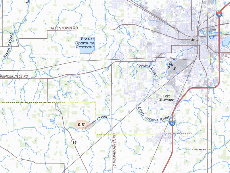 Radar-estimated hail-size map of the storm over Lima, OH