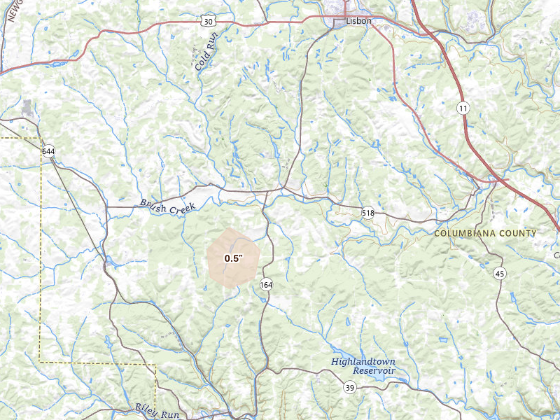 Radar-estimated hail-size map of the storm over Lisbon, OH