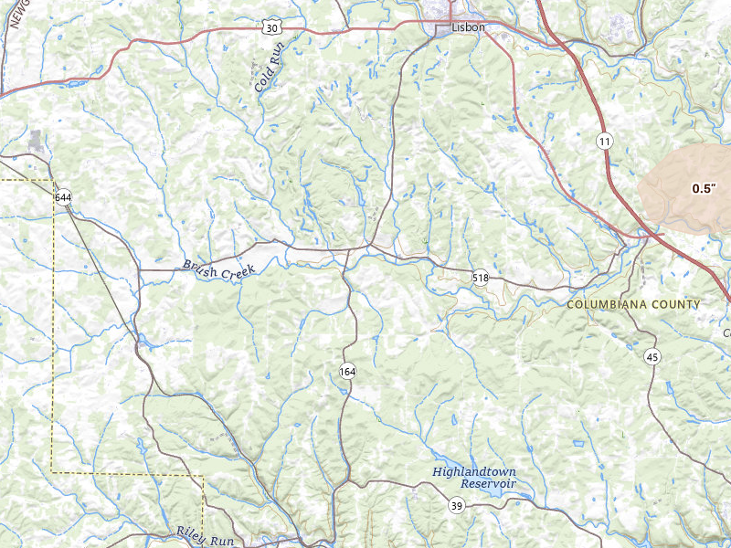 Radar-estimated hail-size map of the storm over Lisbon, OH on Jul 9, 2026