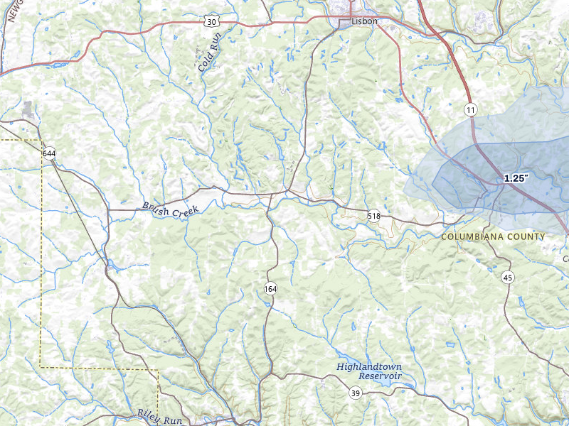 NEXRAD radar-signature map of the hail storm over Lisbon, OH on Jul 9, 2026
