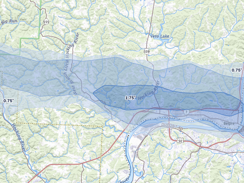 NEXRAD radar-signature map of the hail storm over Little Hocking, OH on Apr 1, 2026