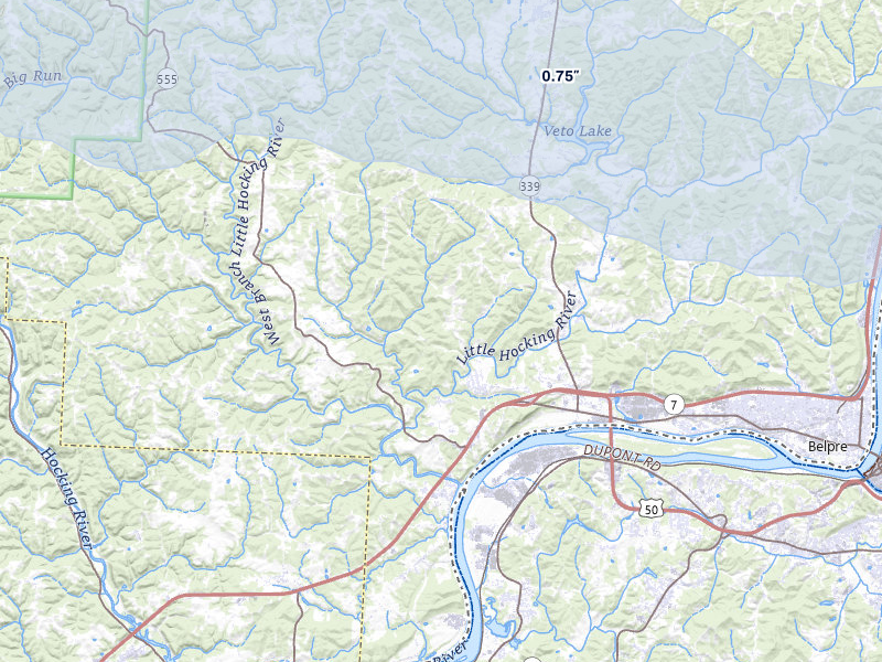NEXRAD radar-signature map of the hail over Little Hocking, OH