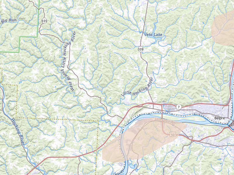 Radar-estimated hail-size map of the storm over Little Hocking, OH on Aug 8, 2026