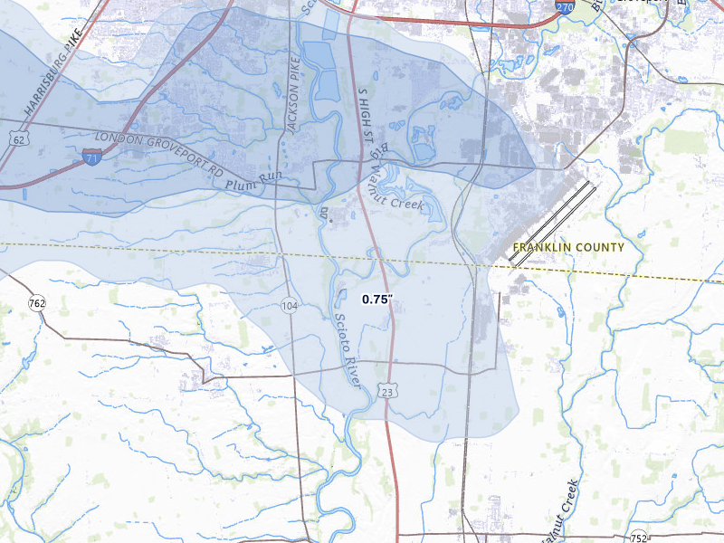 NEXRAD radar-signature map of the hail storm over Lockbourne, OH on Mar 22, 2026