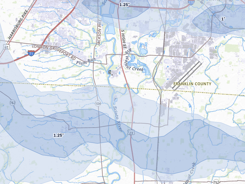 NEXRAD radar-signature map of the hail storm over Lockbourne, OH on Aug 11, 2026