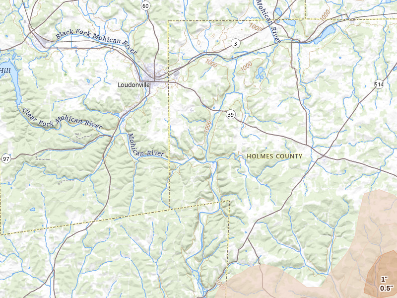 Radar-estimated hail-size map of the storm over Loudonville, OH on Mar 22, 2026