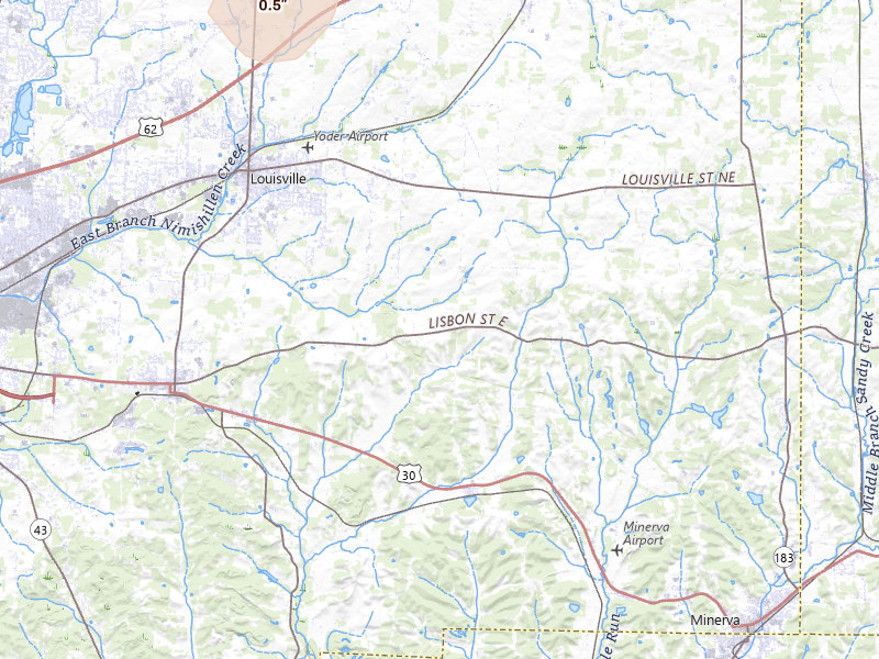 Radar-estimated hail-size map of the storm over Louisville, OH on Jul 3, 2026
