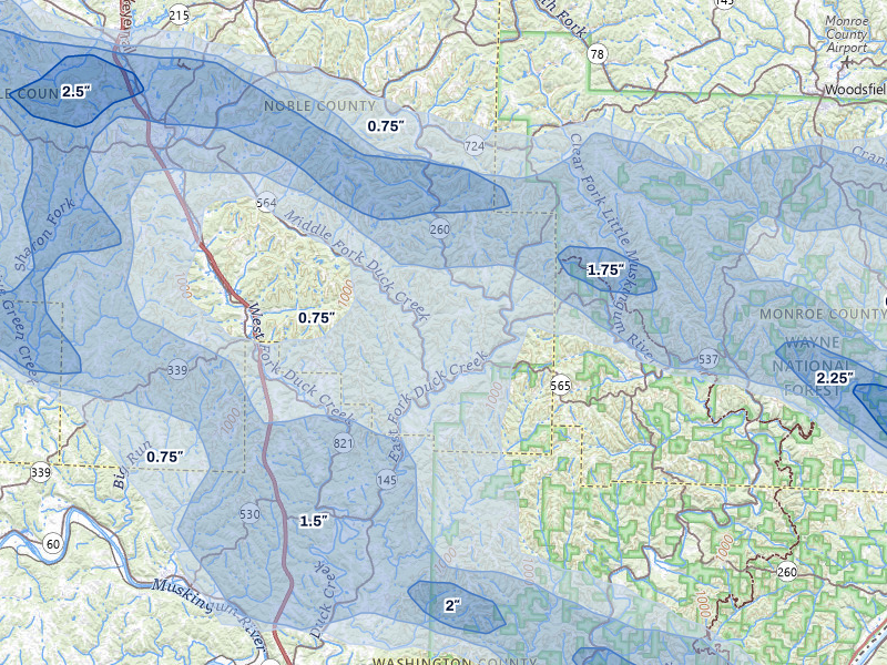 NEXRAD radar-signature map of the hail over Lower Salem, OH