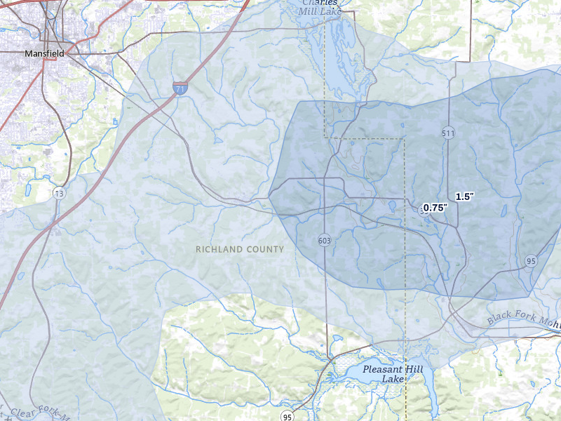 NEXRAD radar-signature map of the hail over Lucas, OH
