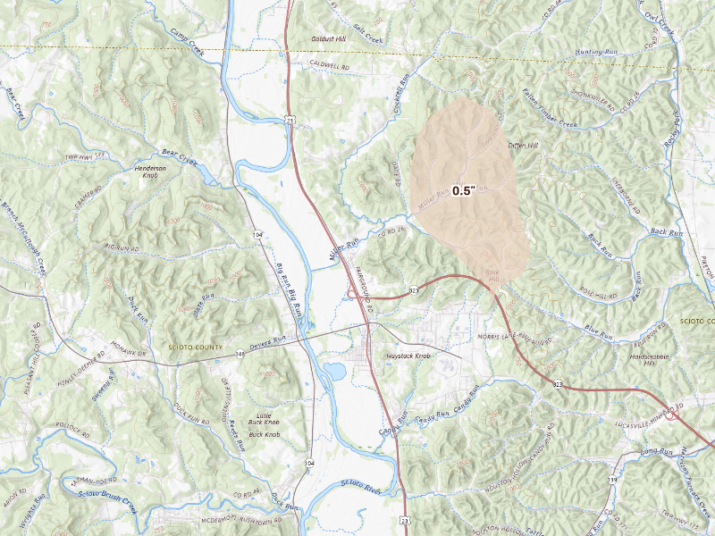 Radar-estimated hail-size map of the storm over Lucasville, OH