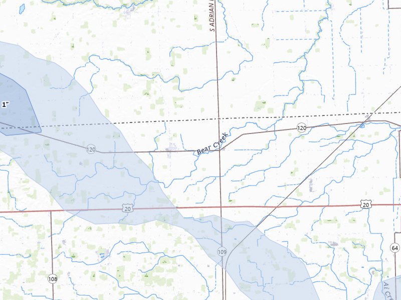 NEXRAD radar-signature map of the hail storm over Lyons, OH on Apr 22, 2026