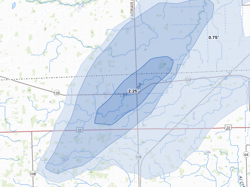 NEXRAD radar-signature map of the hail storm over Lyons, OH on May 18, 2026