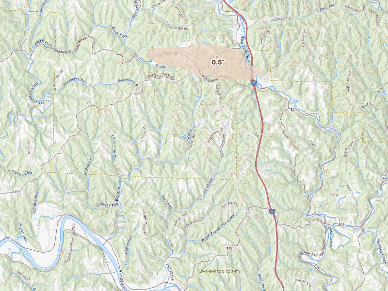 Radar-estimated hail-size map of the storm over Macksburg, OH