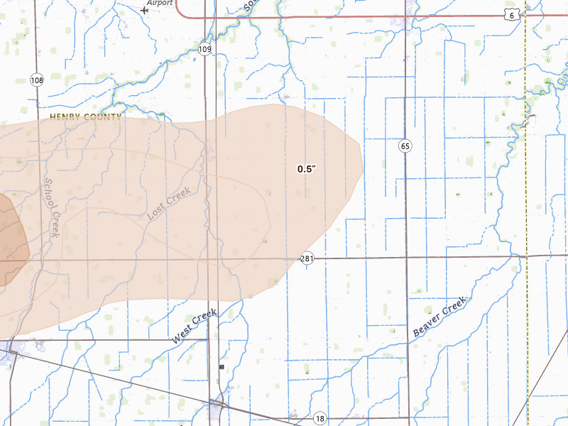 Radar-estimated hail-size map of the storm over Malinta, OH