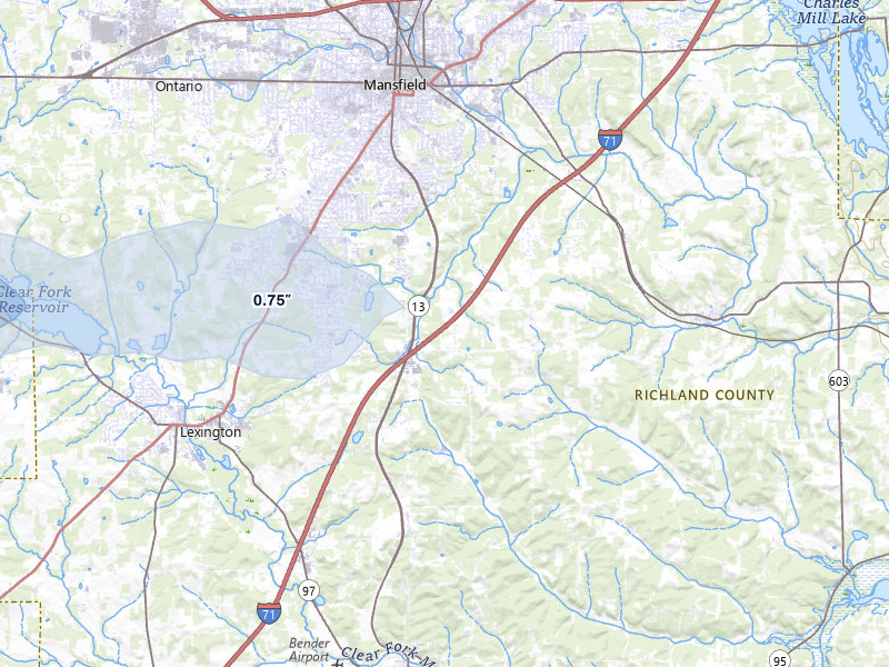 NEXRAD radar-signature map of the hail over Mansfield, OH