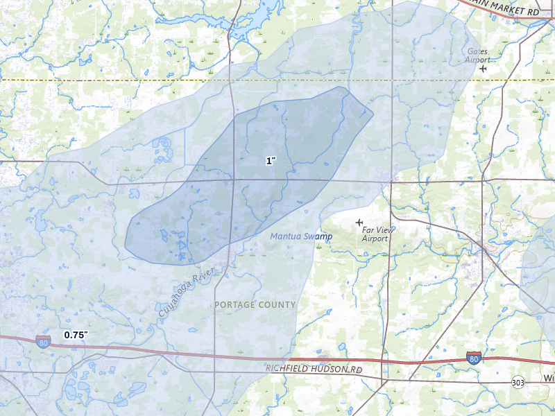 NEXRAD radar-signature map of the hail storm over Mantua, OH on Aug 22, 2026