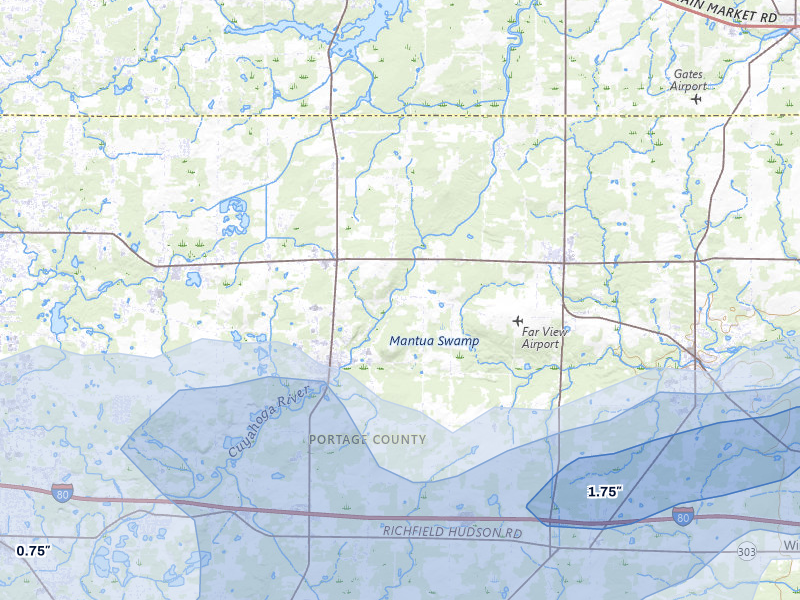 NEXRAD radar-signature map of the hail storm over Mantua, OH on Sep 2, 2026