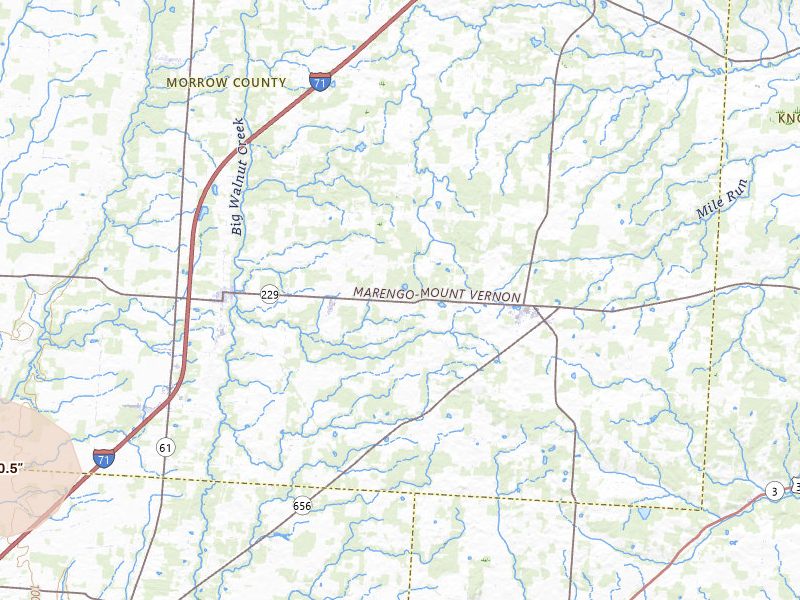 Radar-estimated hail-size map of the storm over Marengo, OH on Jun 6, 2026