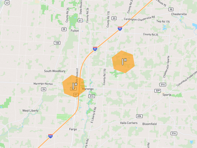 Hail map of Marengo, OH on Jun 6, 2026, hail up to 1"