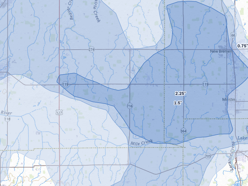 NEXRAD radar-signature map of the hail storm over Maria Stein, OH on Mar 22, 2026