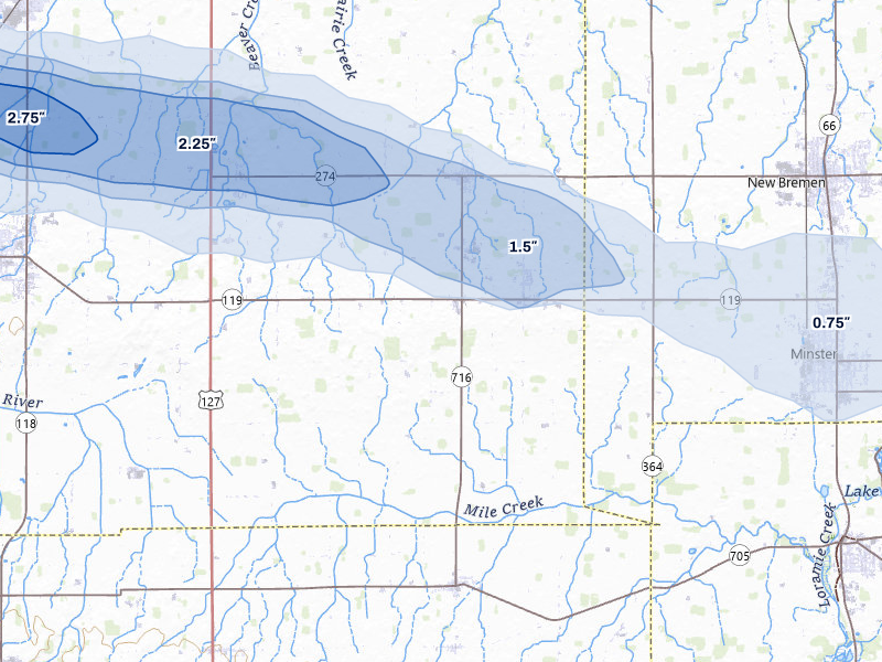 NEXRAD radar-signature map of the hail storm over Maria Stein, OH on Mar 26, 2026