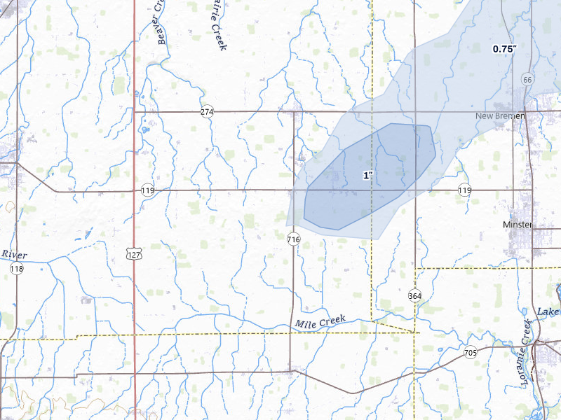 NEXRAD radar-signature map of the hail storm over Maria Stein, OH on May 18, 2026