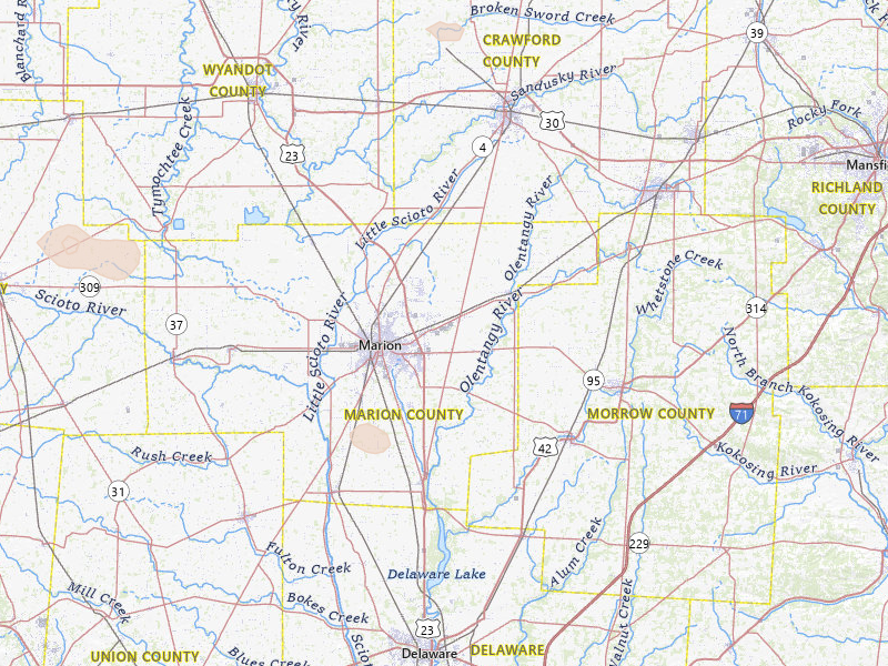 Radar-estimated hail-size map of the storm over Marion, OH on Apr 22, 2026