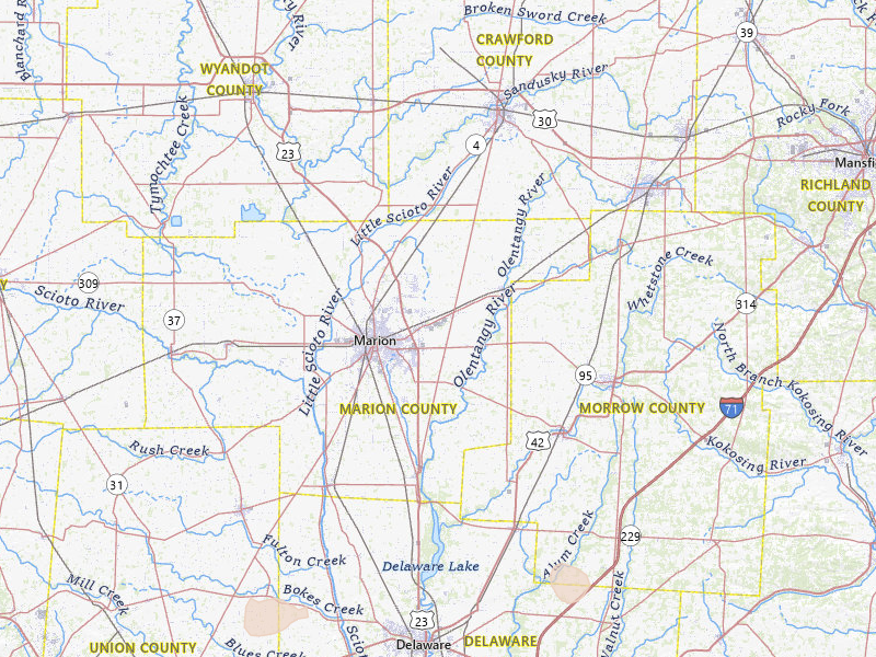 Radar-estimated hail-size map of the storm over Marion, OH on Jun 6, 2026