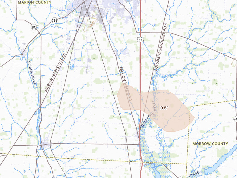 Radar-estimated hail-size map of the storm over Marion, OH