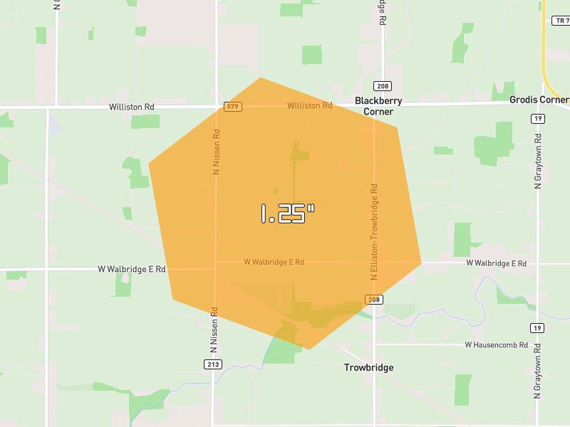 Hail map of Martin, OH on Jul 21, 2026, hail up to 1.25"