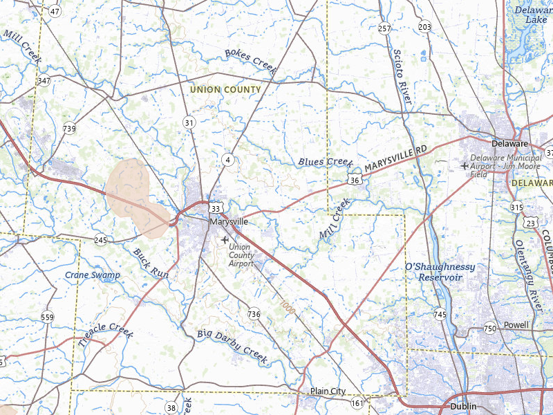 Radar-estimated hail-size map of the storm over Marysville, OH on May 16, 2026