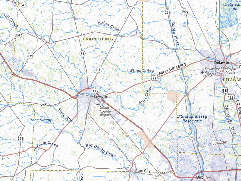 Radar-estimated hail-size map of the storm over Marysville, OH on Jul 4, 2026