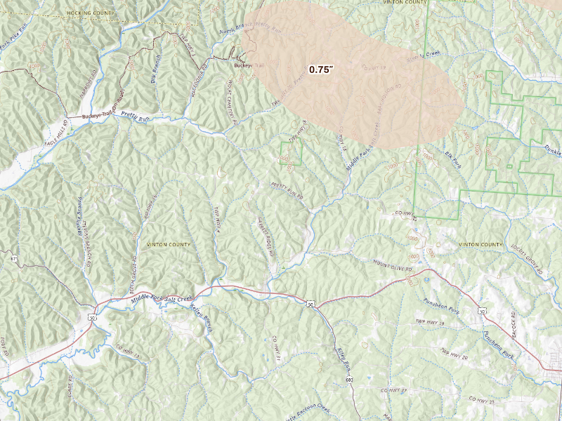 Radar-estimated hail-size map of the storm over Mc Arthur, OH