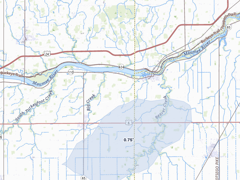 NEXRAD radar-signature map of the hail storm over Mc Clure, OH on Jul 3, 2026