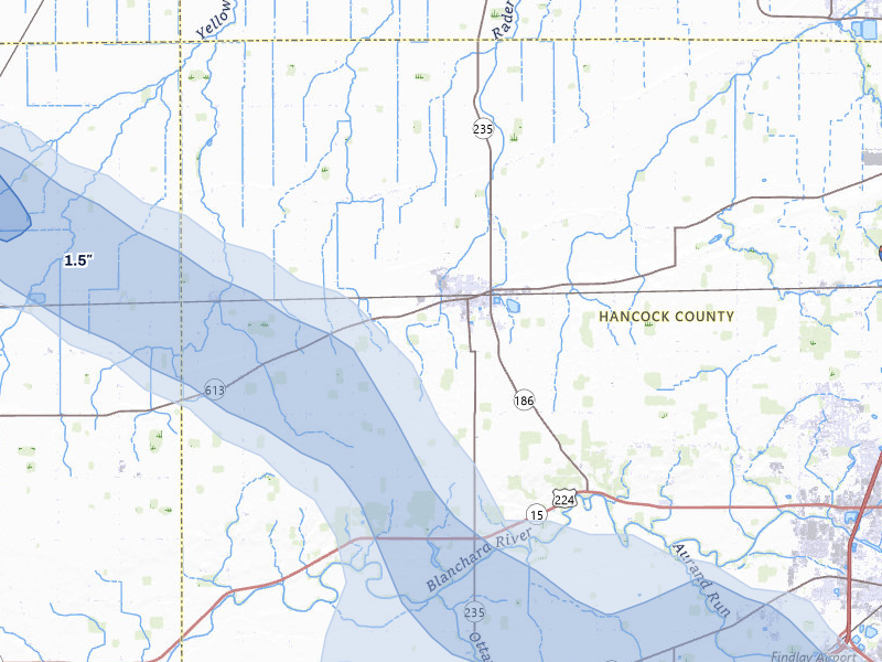NEXRAD radar-signature map of the hail over Mc Comb, OH