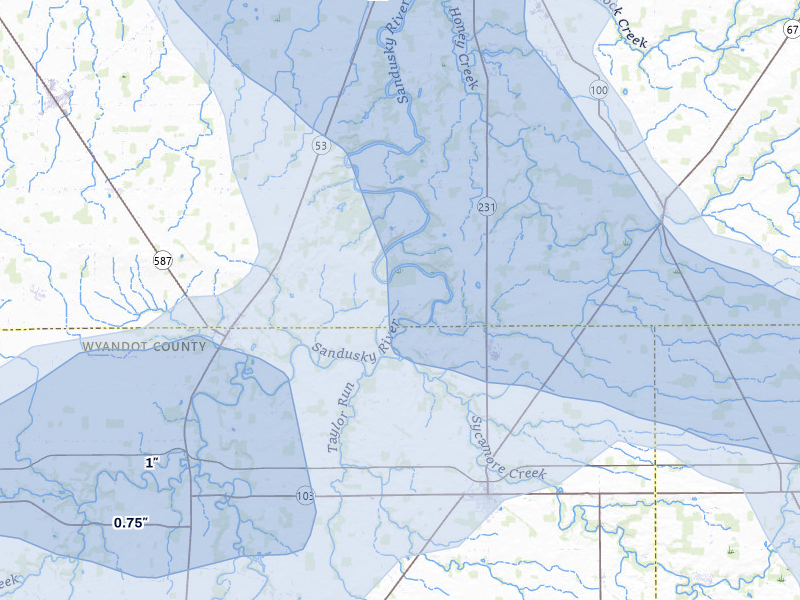 NEXRAD radar-signature map of the hail storm over Mc Cutchenville, OH on Aug 10, 2026