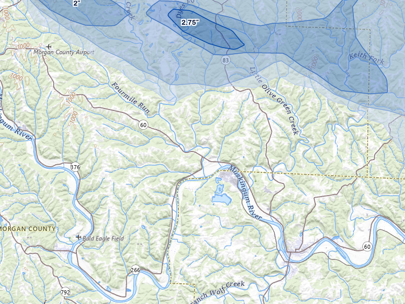 NEXRAD radar-signature map of the hail over Mcconnelsville, OH